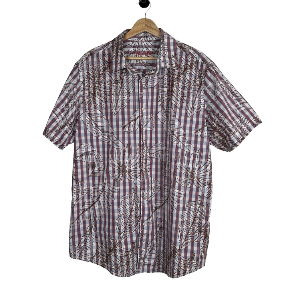 Tasso Elba Mens Shirt Size XL Tropical Plaid Print 100% Cotton Resort Summer